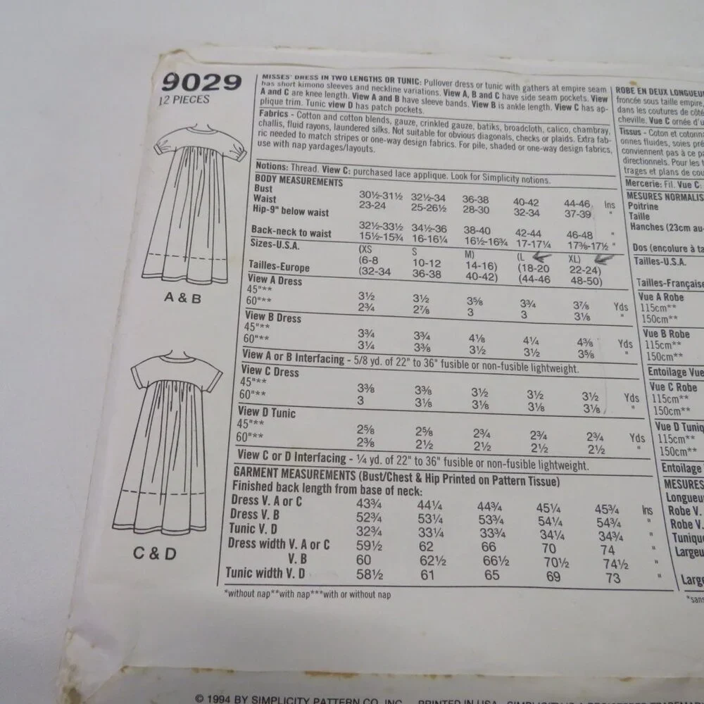 simplicity 9029 sewing pattern EASY nightgown,dress, tunic (loose fit) maternity